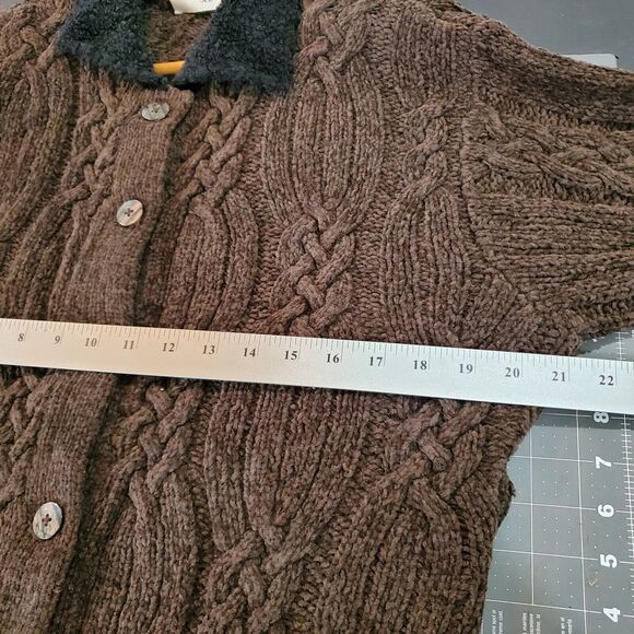 Vintage Y2K Lisa Nichols Cable Knit Wool Blend Button Up Brown Black Cardigan XL - Picture 8 of 9